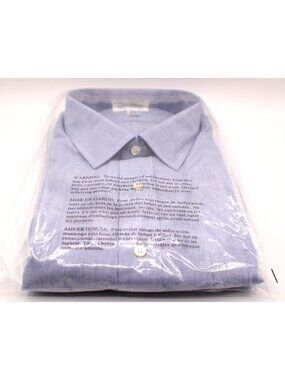 NEW Paul Fredrick Mens Blue Cotton Broadcloth Dress Shirt Sz 17.5-34 Made USA LS